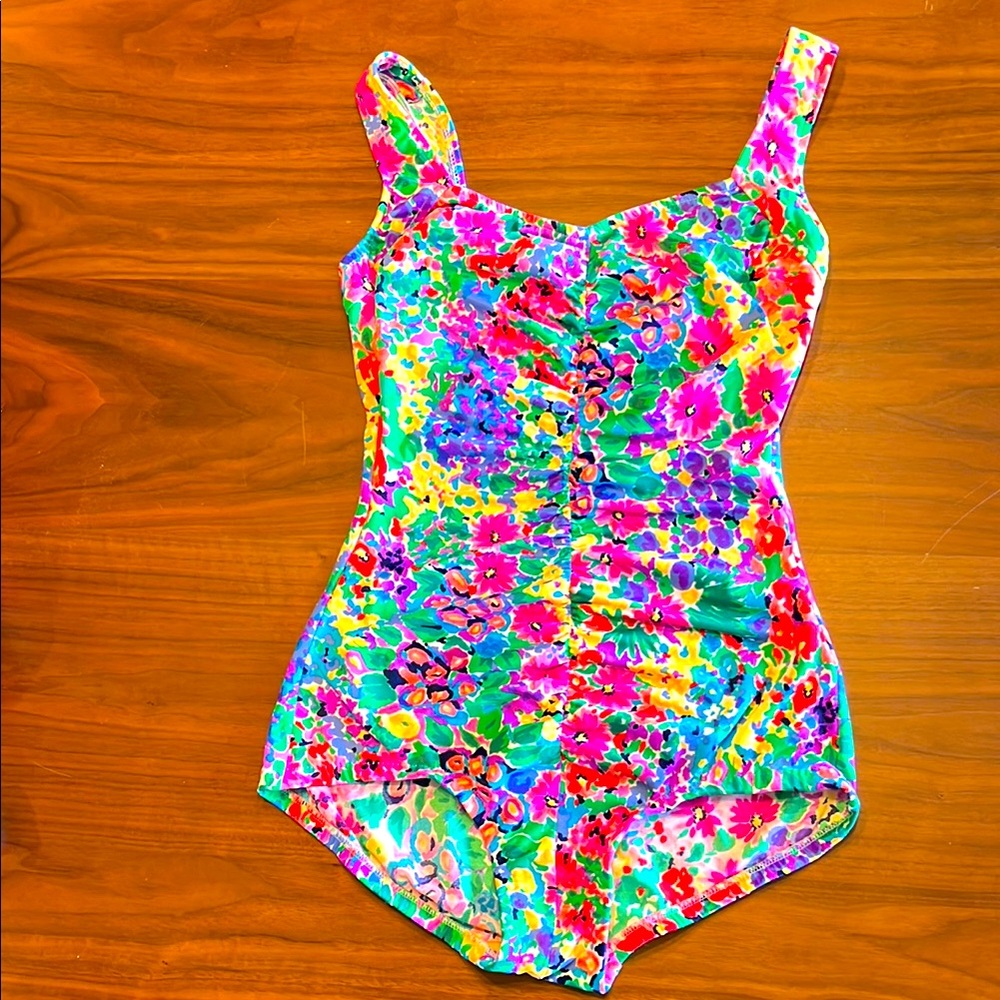 Vintage 🌸Maxine of Hollywood🌸 Ruched Floral Swimsuit - size 14